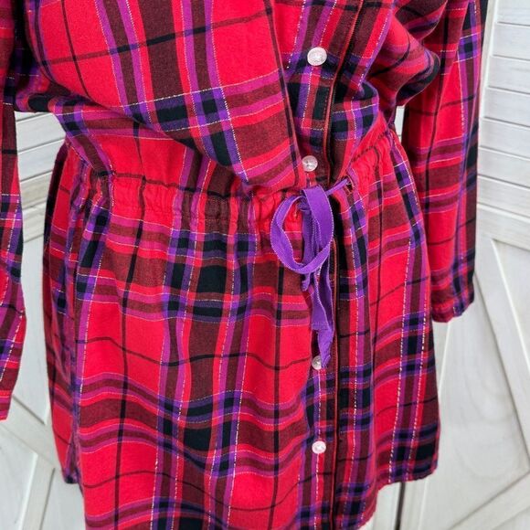 Victoria’s Secret Plaid Flannel Cinch Waist Sleep Nightshirt Red Pink Medium - Picture 7 of 13